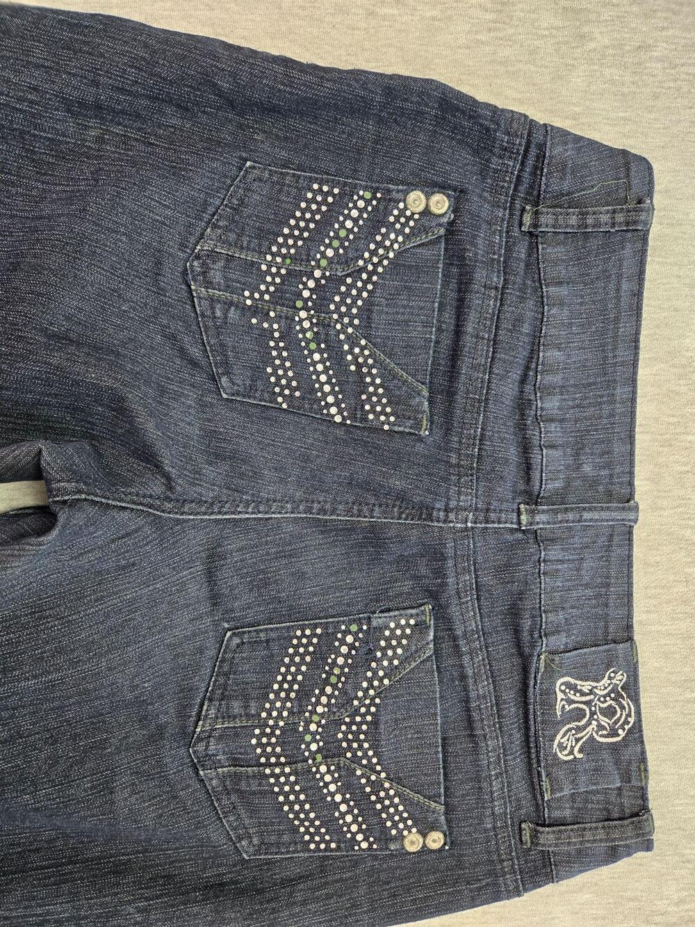Revolt Jeans Womens 6 Blue Dark Wash Bootcut Rhinestone Pocket Stretch Denim - Picture 6 of 7